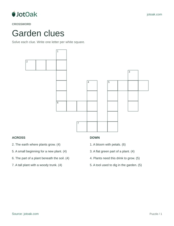 Numbered garden crossword grid with eight across and down clues