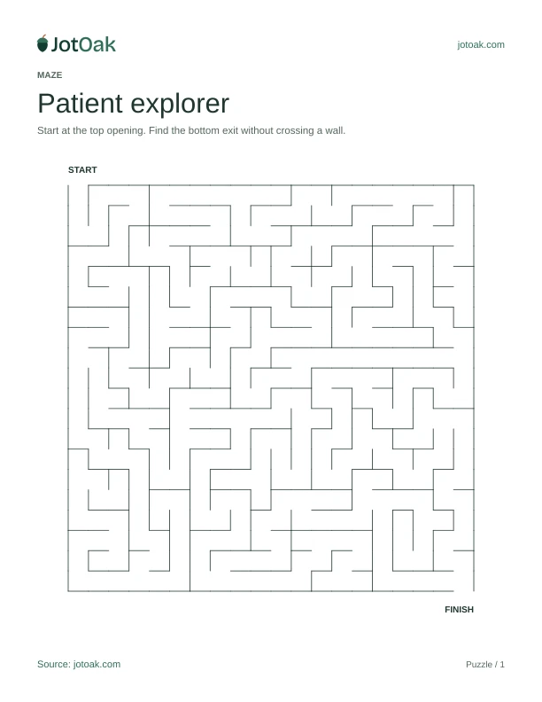 Dense twenty by twenty maze with a unique route from start to finish