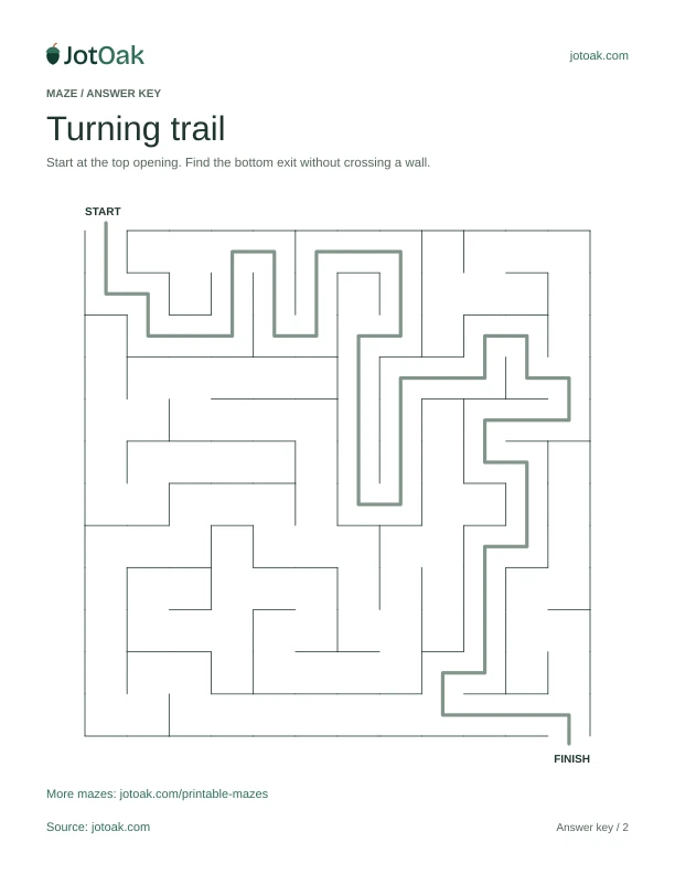 Solution for Turning trail, showing the path from start to finish