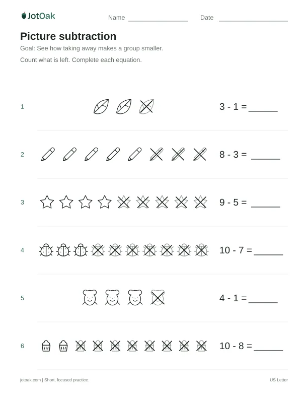 Picture subtraction worksheet preview
